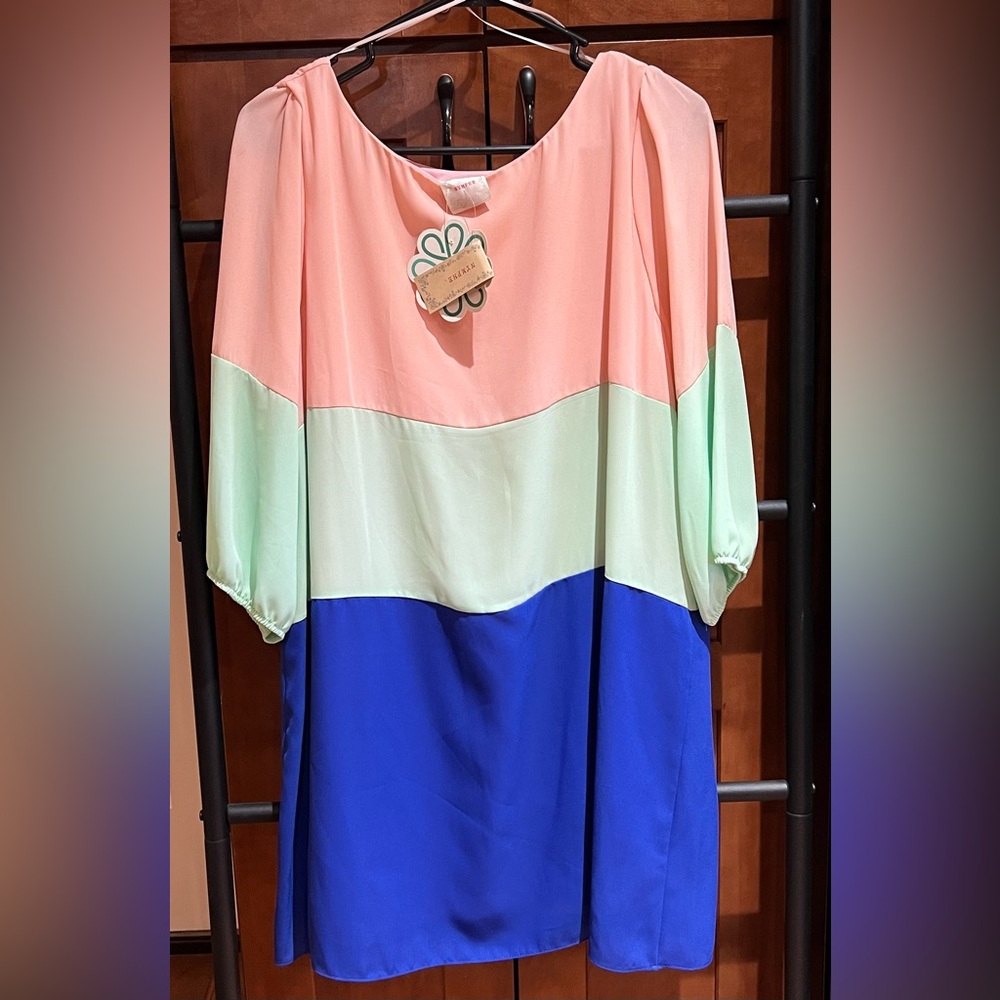 Colorblock Dress with Peach, Mint, and Blue